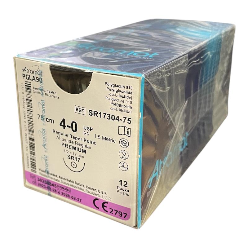 PGLA90 Поліглактин 910 плетений, фіолетова, розсмоктується, USP 4-0 (EP1.5) з колючою голкою 17мм, 1/2 кола, довж. нитки 75см